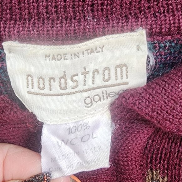 Nordstrom Gallery 100% Wool Made in Italy Sweater Men's Small Burgundy Paisley - Picture 3 of 10